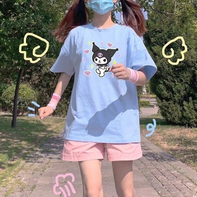 T-shirt Kawaii Kuromi w jednolitym kolorze