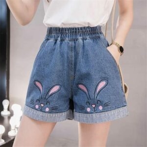 Kawaii Rabbit Embroidery Jeans Shorts