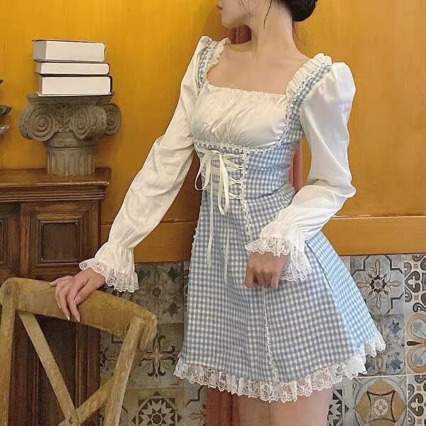Vestido de encaje de hada dulce vintage francés Hada kawaii