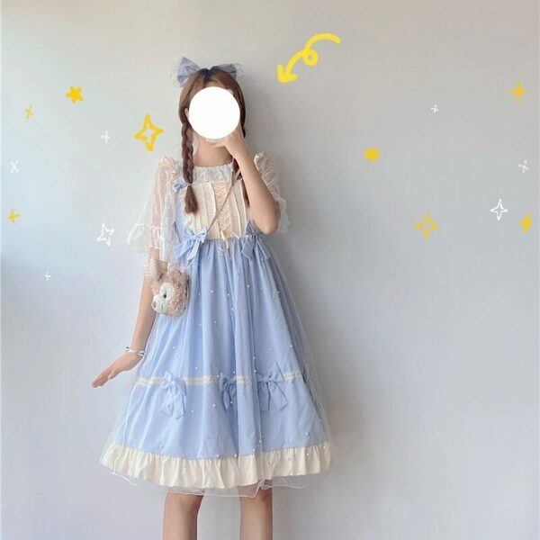 Lolita-Kleid mit Rüschen und ausgestellten Ärmeln aus Netzstoff Japanisches Kawaii