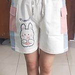 カートゥーン ウサギ 刺繍 コットン ショートパンツ