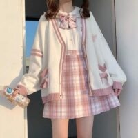 Japansk Kawaii Pink Cardigan-tröja Bow kawaii