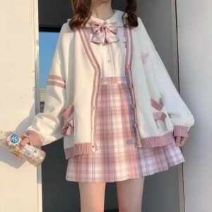 Japansk Kawaii Pink Cardigan Sweater Bow kawaii