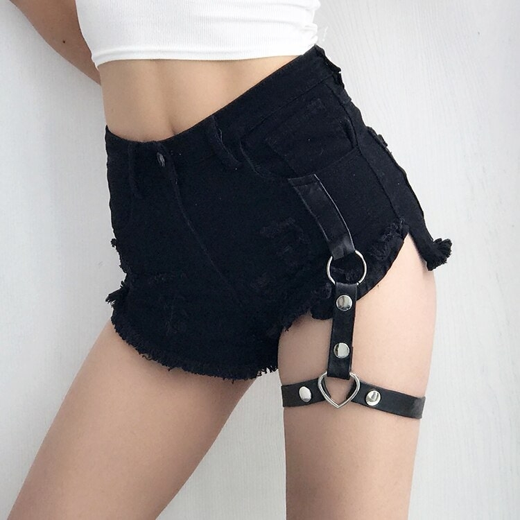 Punk One-Leg Strap Shorts - Kawaii Fashion Shop