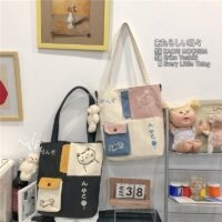 트렌디한 일본 고양이 그리기 토트백 캔버스 카와이