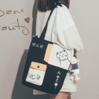 Trendy Japanse Cat Draw draagtas Canvas-kawaii