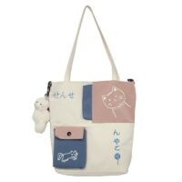 Modna japońska torba z motywem kota Kawaii na płótnie
