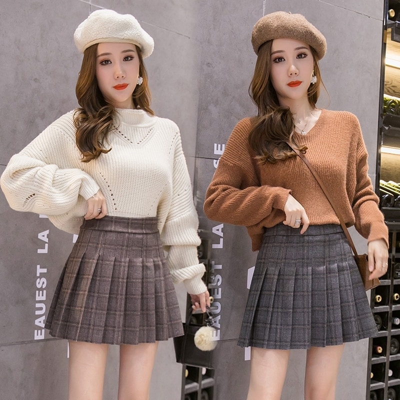 Women's High-waist Plaid Skirt - Kawaii Fashion Shop | Cute Asian ...