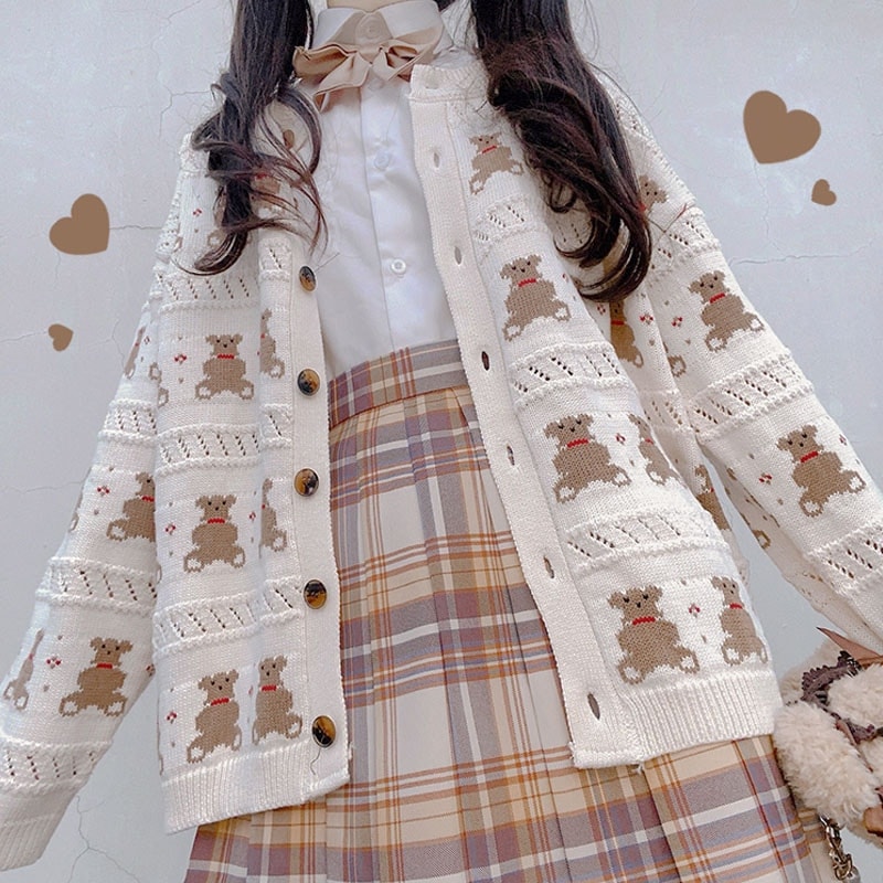 Haut cardigan tricoté style collège Kawaii - Boutique de mode