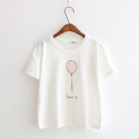 Harajuku roze kleurenprint T-shirts Katoen kawaii