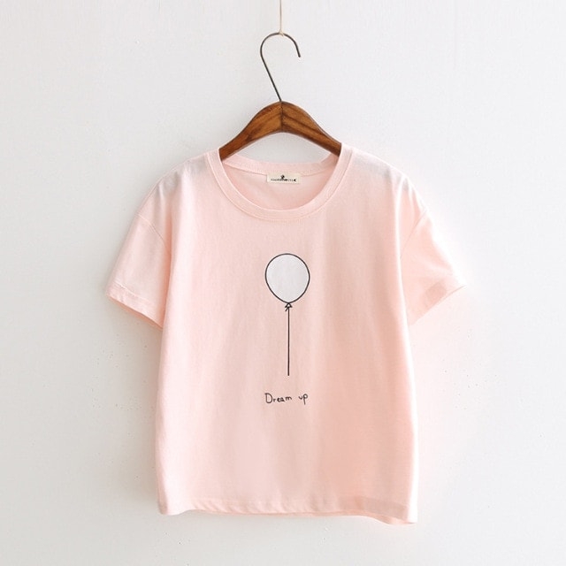 Harajuku T-shirts med rosa färgtryck
