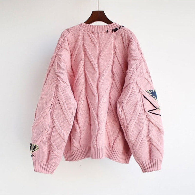 Suéter tipo cárdigan rosa con personalidad Kawaii