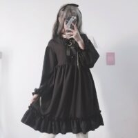 Japansk Harajuku bågknut volangklänning Gotisk kawaii