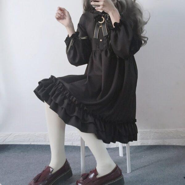 Japansk Harajuku bågknut volangklänning Gotisk kawaii