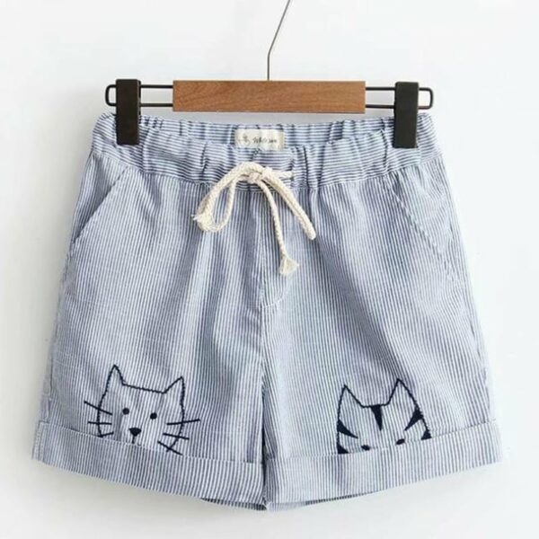 Pantalones cortos de mezclilla vintage con bordado de conejo dibujos animados kawaii