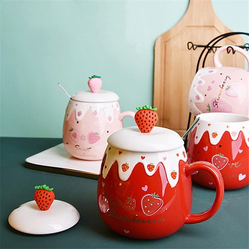 Cute Strawberry Coffee Mug 500ml - Kawaii Fashion Shop | Cute Asian ...