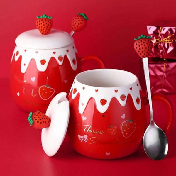 Tasse à café mignonne aux fraises 500ml Tasse à café kawaii