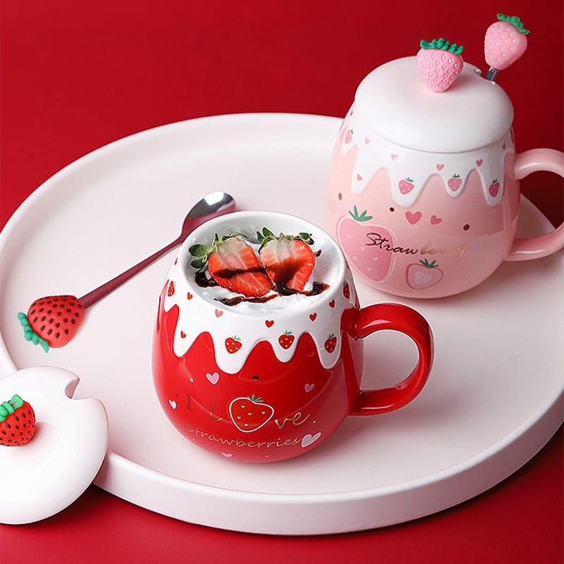 Cute Strawberry Coffee Mug 500ml - Kawaii Fashion Shop  Cute Asian  Japanese Harajuku Cute Kawaii Fashion Clothing