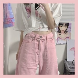 Koreaanse stijl hoog getailleerde jeans met rechte pijpen