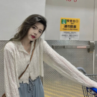 بلوزة محبوكة شفافة بأكمام طويلة على الموضة الكورية بالأزرار kawaii