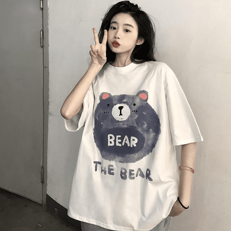 Kawaii Bear Printed Cotton T-shirt