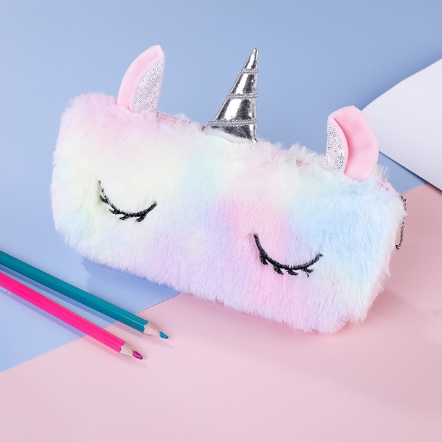 Cute Cartoon Plush Unicorn Pencil Case