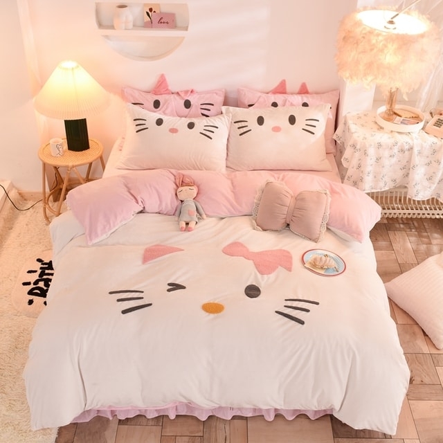 Lindo conjunto de cama de coelho de desenho animado