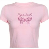 Top corto de mariposa rosa mariposa kawaii