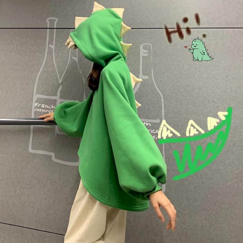 Green Dinosaur 3d Back Fins Oversize Hoodie - Kawaii Fashion Shop