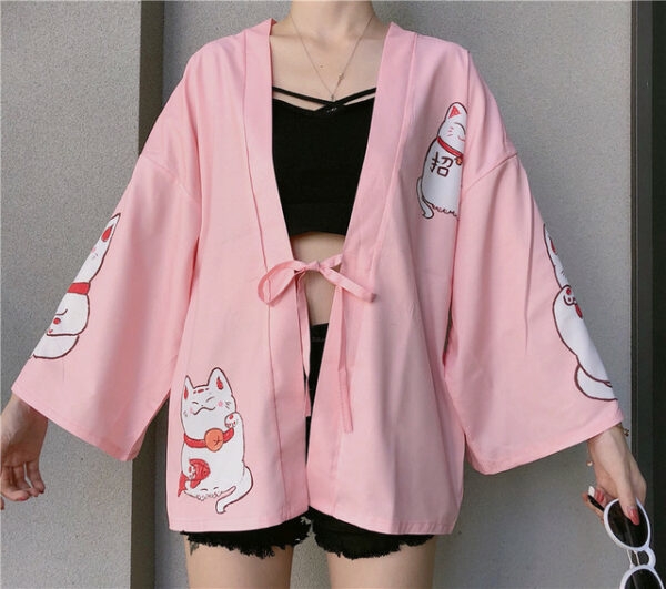 Kimono Kawaii de Gatos de la Suerte harajuku kawaii
