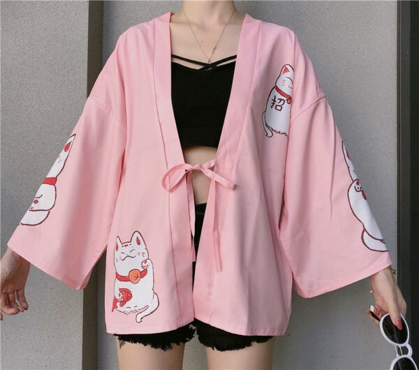 Kawaii Lucky Cats Kimono Harajuku-Kawaii