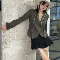 Hot Girl Retro-amerikanische Reißverschlussjacke Kawaii im College-Stil