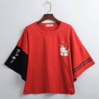 Japansk Lucky Cat Print T-shirt japansk kawaii