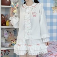 카와이 인형 칼라 리본 자수 셔츠 일본어 귀엽다