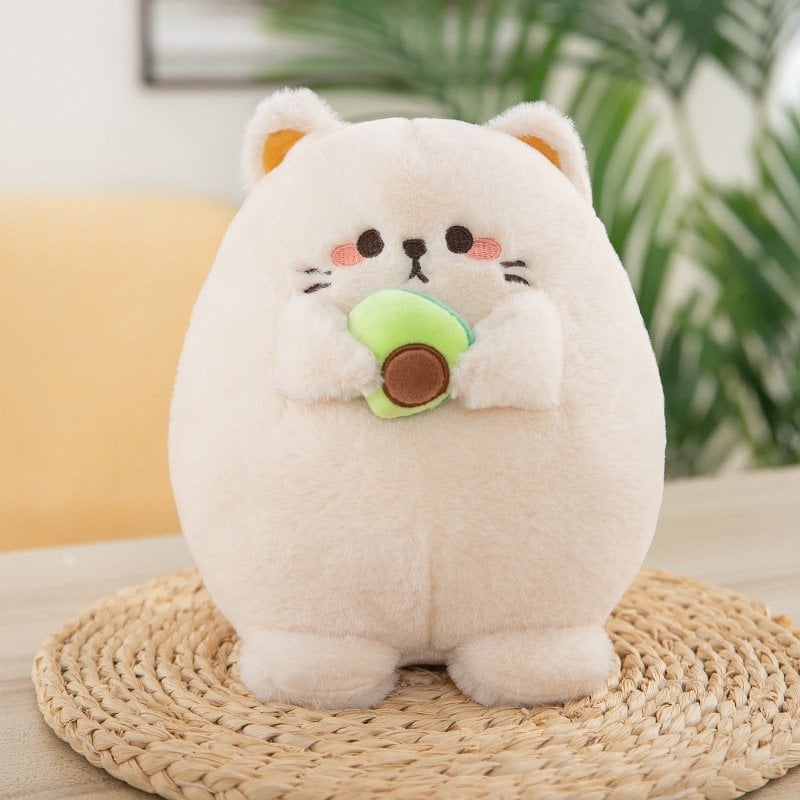 Kawaii Avocado Cat Plush Toy - 35cm, Beige