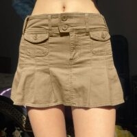 Mini-jupe vintage à poche tissée taille basse Kawaii coréen