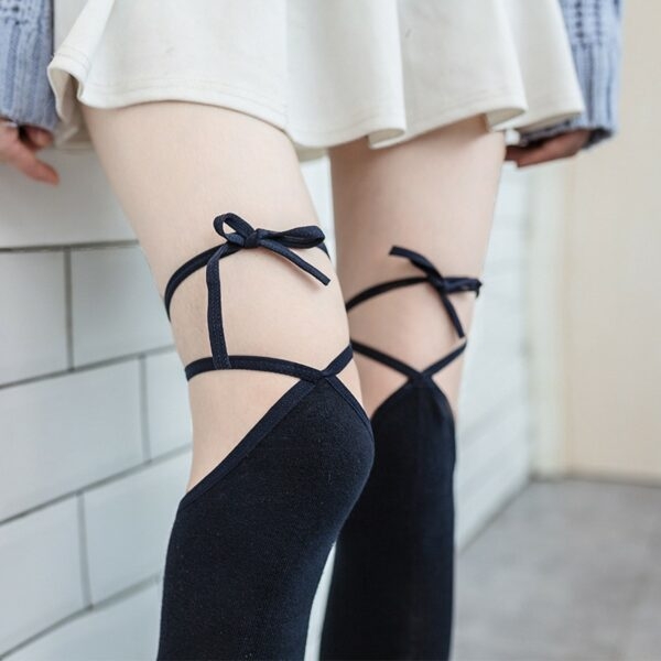 Calcetines por encima de la rodilla con lazo cruzado sexy de Lolita Medias altas kawaii