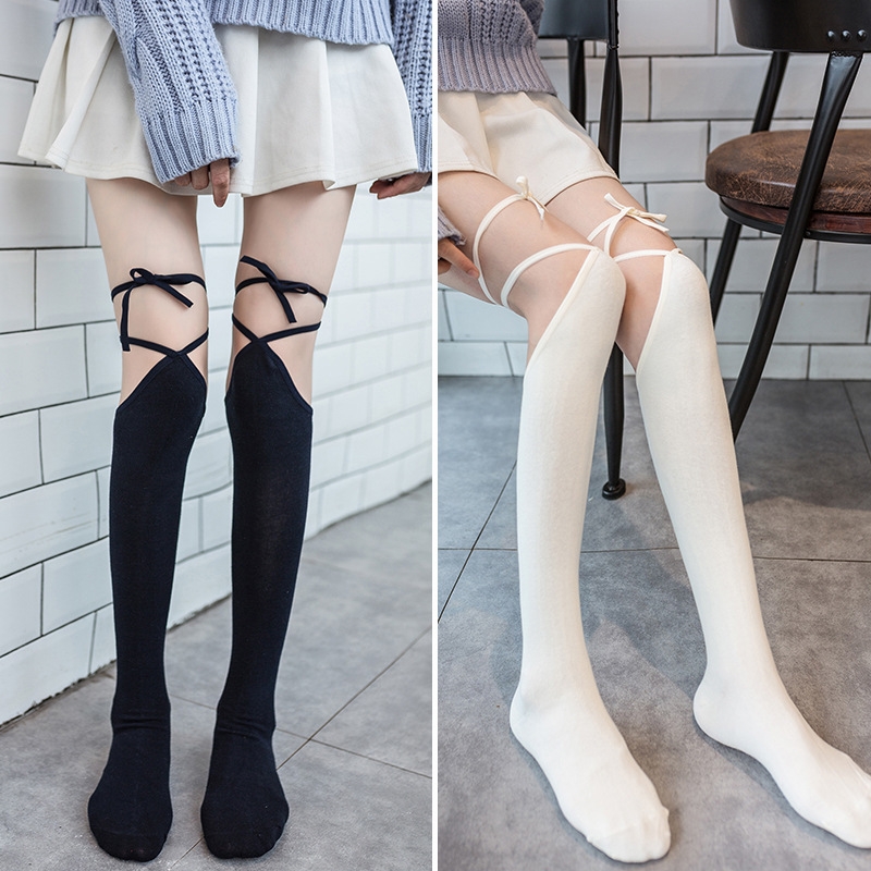 Calcetines por encima de la rodilla con lazo cruzado Sexy Lolita - Tienda  de moda Kawaii