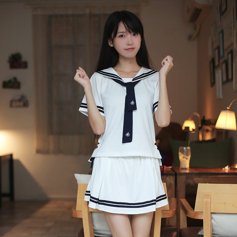 Conjunto de uniforme escolar japonês JK estudante, doce kawaii, vintage, meninas  bonitas, camisa azul marinho, mini saia plissada, verão - AliExpress