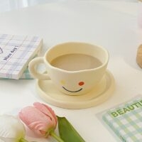 Taza de cerámica sonriente Taza de café kawaii