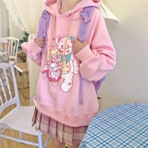 Kawaii Bear Print Loose Pullover Sweater - Kawaii Fashion Shop | Cute ...