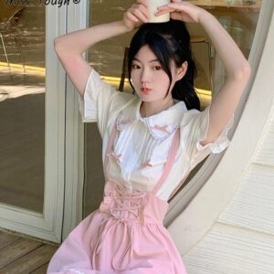 Mini vestidos dulces rosas kawaii kawaii coreano
