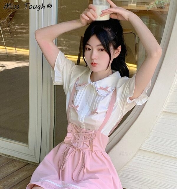 Kawaii różowe słodkie mini sukienki Koreańskie kawaii