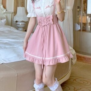 Mini vestidos dulces rosas kawaii kawaii coreano