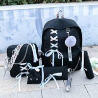 Cute Ribbon Backpack Set Canvas kawaii