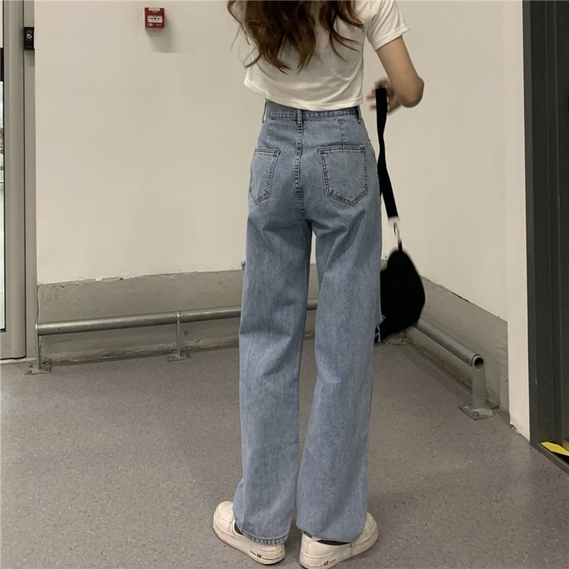 Kawaii Cutout Straight Denim Pants - Kawaii Fashion Shop