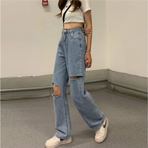 Kawaii Cutout Straight Denim Pants - Kawaii Fashion Shop | Cute Asian ...