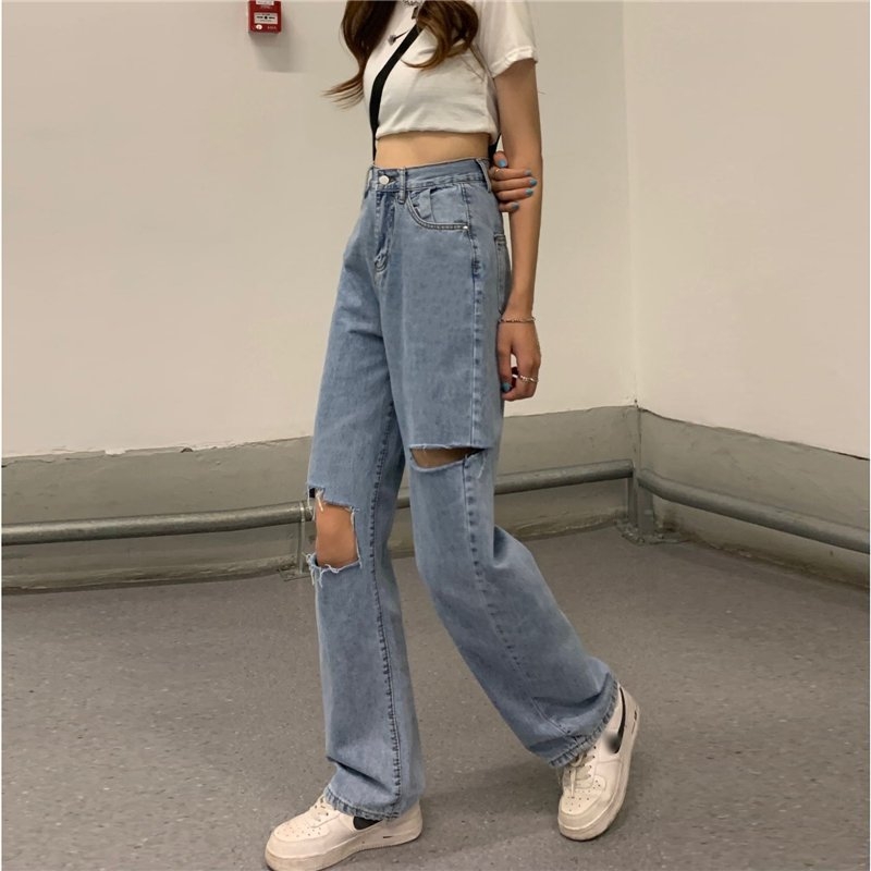 SHEIN SXY Ripped Cut Out Straight Leg Jeans