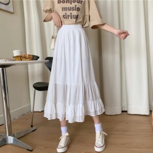 Solid Color Ruffle Mid-length Skirt - Kawaii Fashion Shop | Cute Asian ...