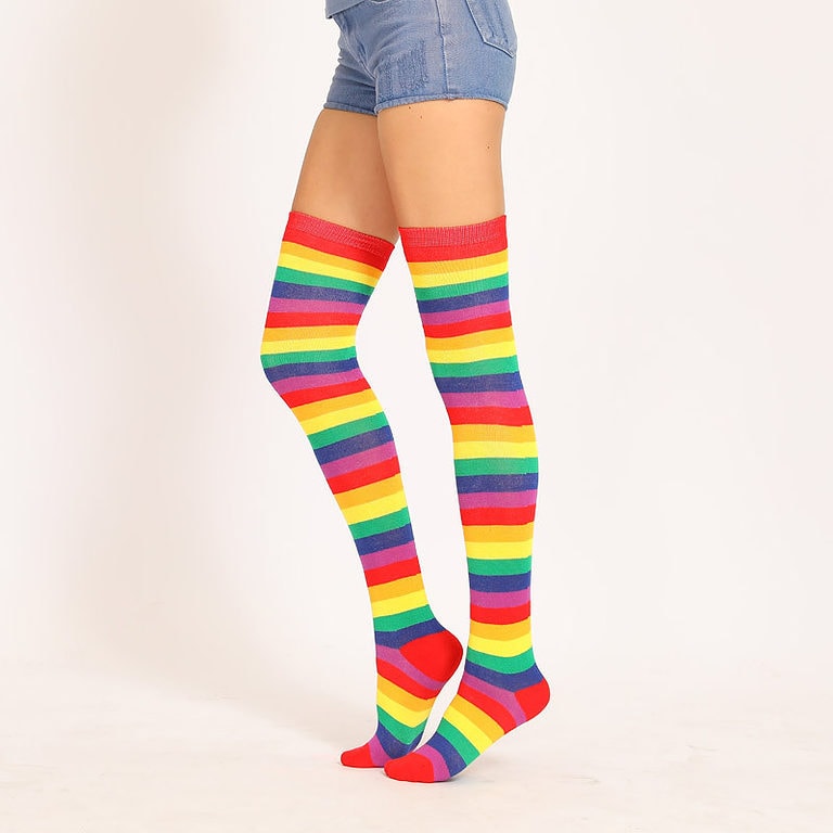 Rainbow Stripe Knee High Socks - Kawaii Fashion Shop | Cute Asian ...